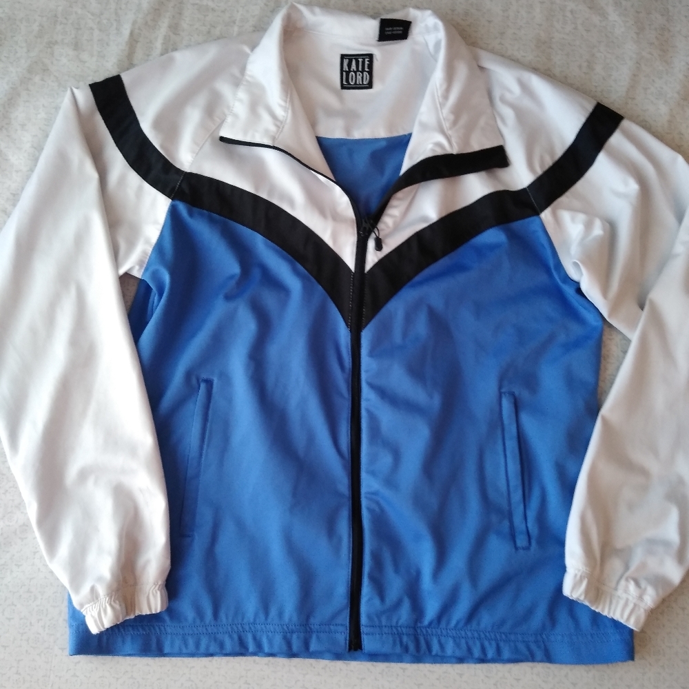 Kate Lord Blue and White Windbreaker Jacket Women's Size Medium